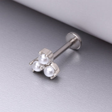 Detail View 1 of Trinity Pearlescent Luster Set Top Internally Threaded Steel Flat Back Stud Labret
